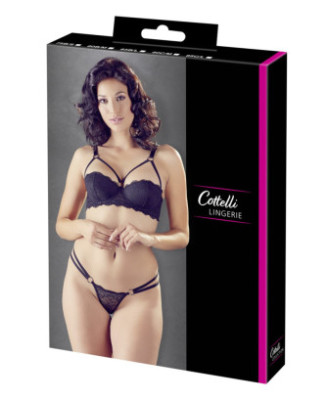 Ensemble soutien-gorge noir sexy avec armature et string assorti 